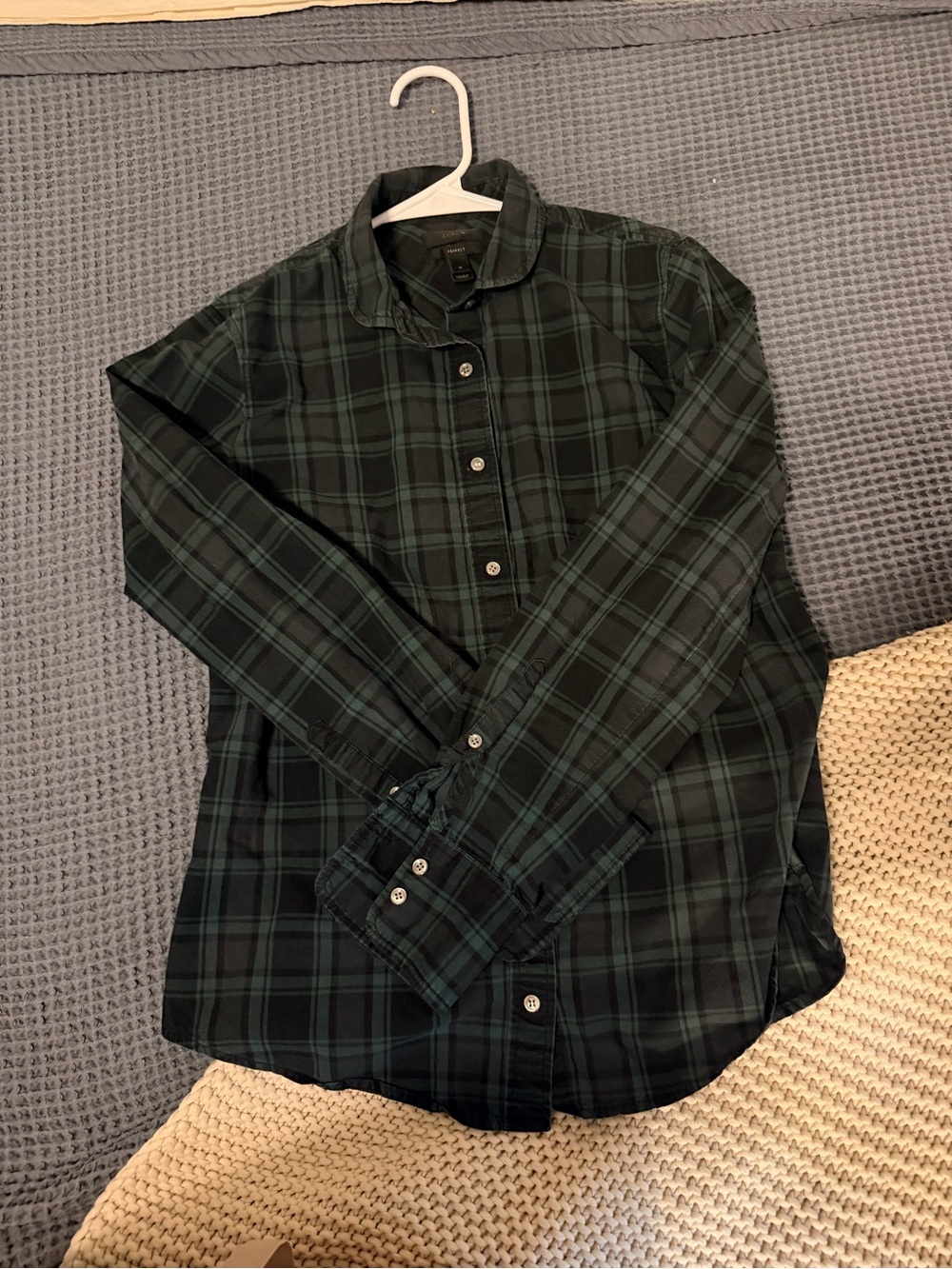 J. Crew Black and Dark Green Plaid Button-Down Shirt